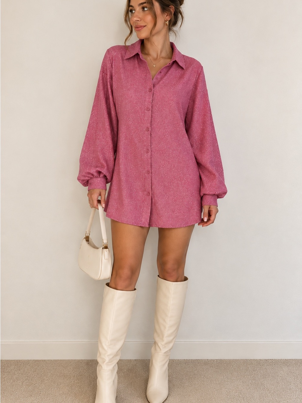 Fashion Nova Pink Button-Front Mini Shirt Dress Size XS